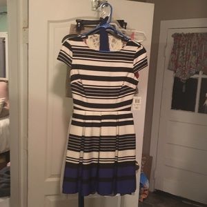 Black & white striped dress w/ blue stripe